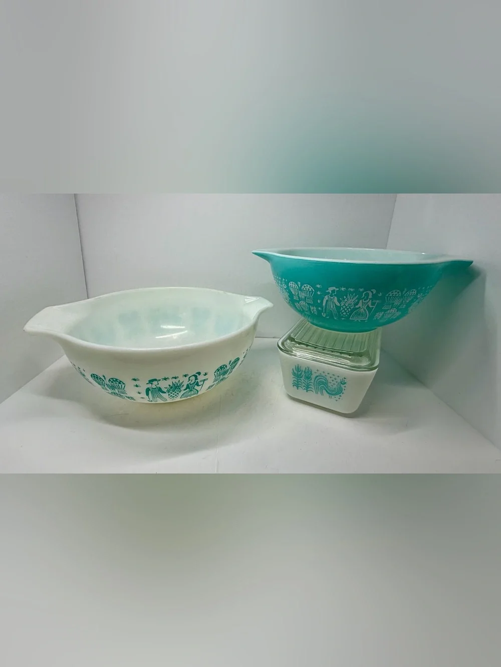 Vintage Pyrex Butterprint Turquoise & White Set (3 Pieces)